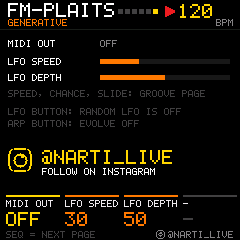 MENU page: MIDI out and LFO drift
