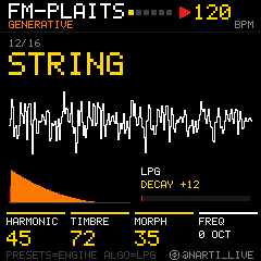 SOUND page: STRING engine with oscilloscope and low pass gate shape